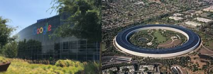Image: Google and Apple Inc headquarters. Owners of Androind and iOS respectively. 