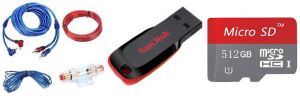 Image: Subwoofer cable, flashdisk and sd card reader