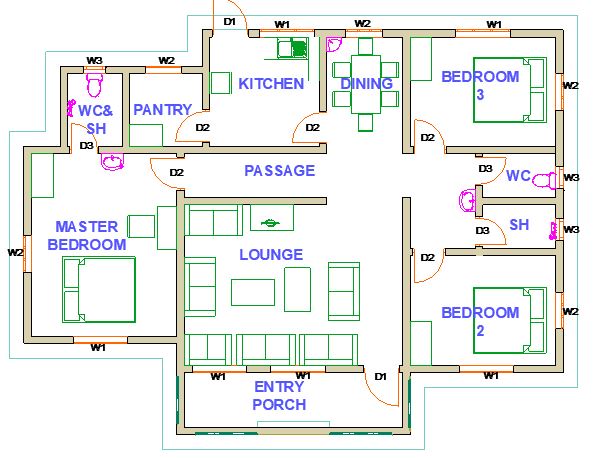 Eunice 3 Bedrooms Plan 