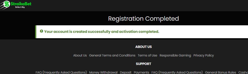 Straikabet complete registartion